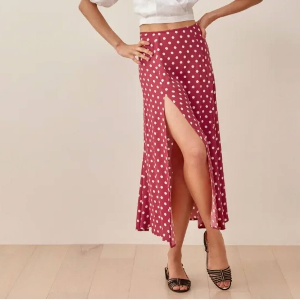 Reformation Zoe Midi Red Polka Dot Skirt 2 Petite